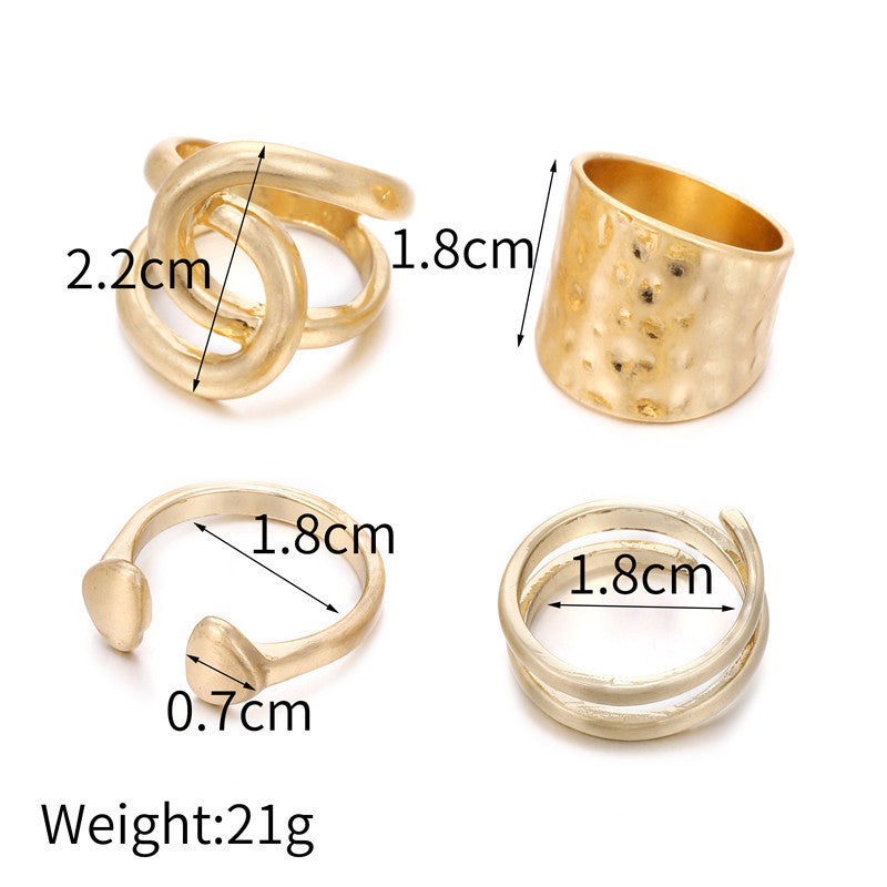 Fashion Geometric Round Plated Alloy Ring Set Adjustable Open Band Unisex
