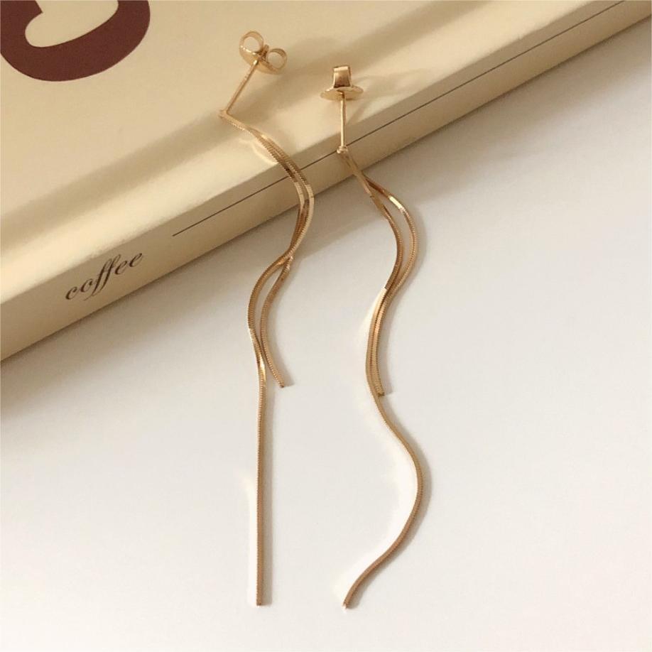 Pendientes Largos de Cadena Fina Minimalistas para Mujer de Plata de Ley 925 con Acento Geométrico de Cuentas y Acabado Pulido