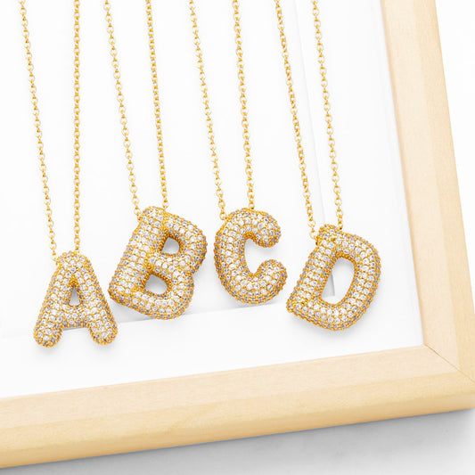 Minimalist Letter Brass Cubic Zirconia Plated Necklace Cable Chain Unisex