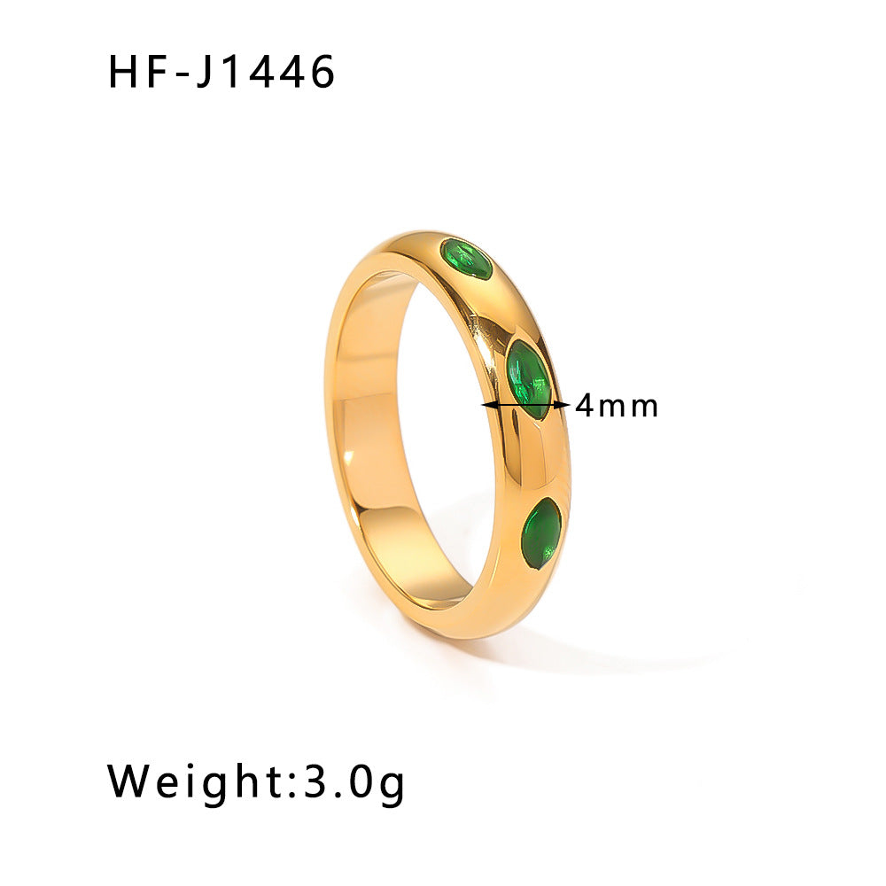 Anello geometrico minimalista vintage francese da donna in acciaio inossidabile placcato con strass smeraldo, anello di moda resistente al colore