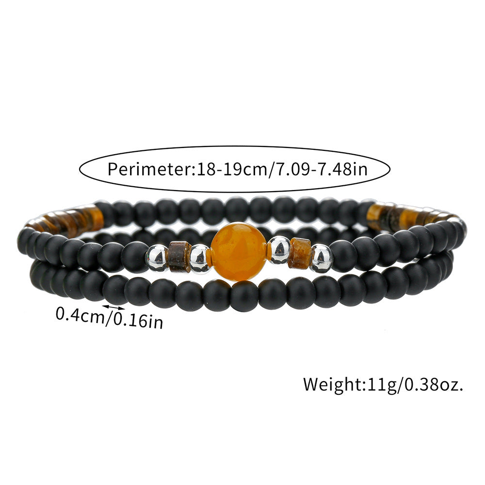 Minimalist Business Round Agate and Brass Beaded Bracelet for Men and Women