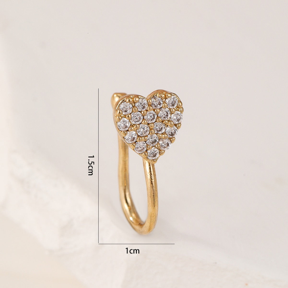 Minimalist Heart-Shaped Copper Nose Clip with Micro-Pavé Zirconia for Women