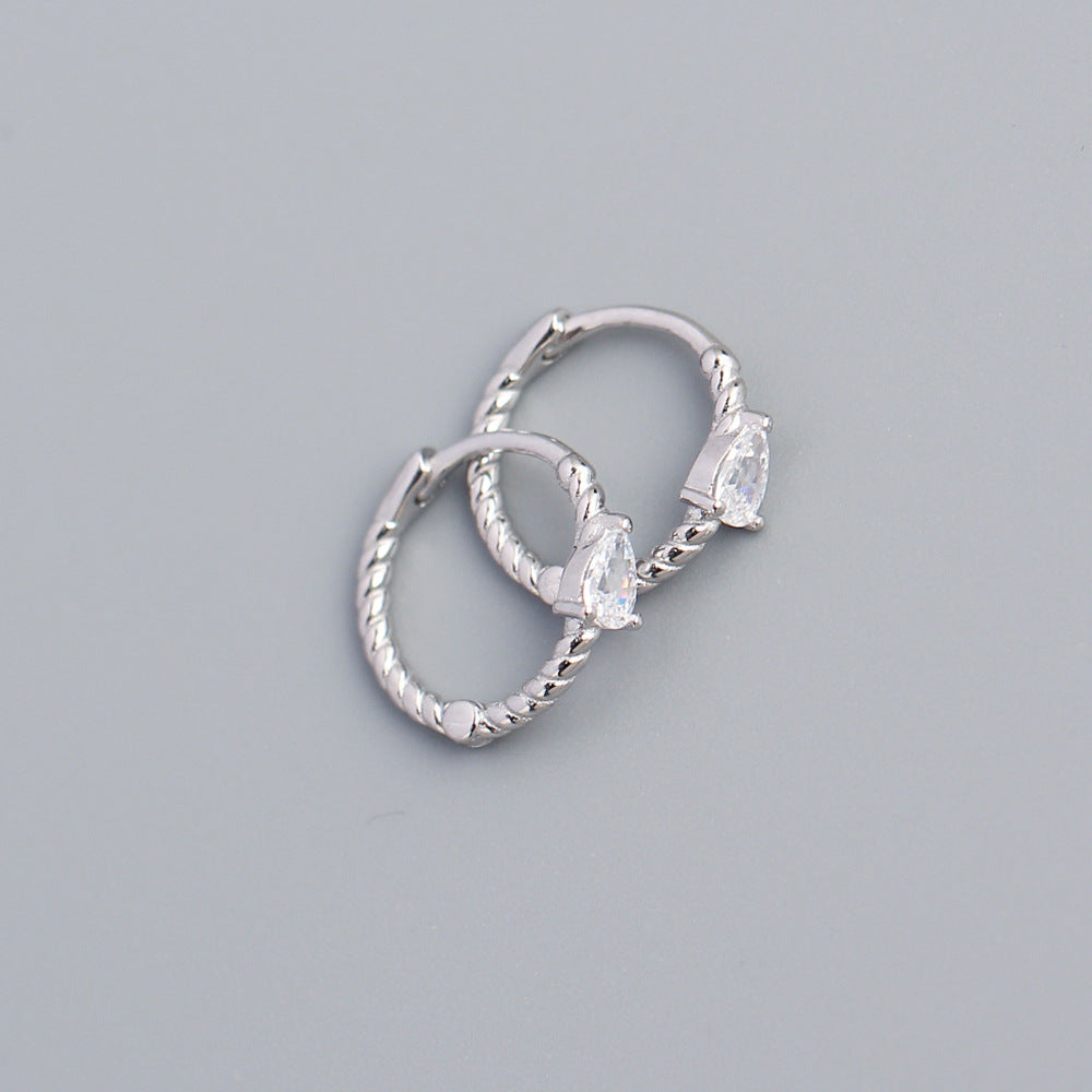 Minimalist 925 Sterling Silver Geometric Teardrop Rope Hoop Earrings for Women