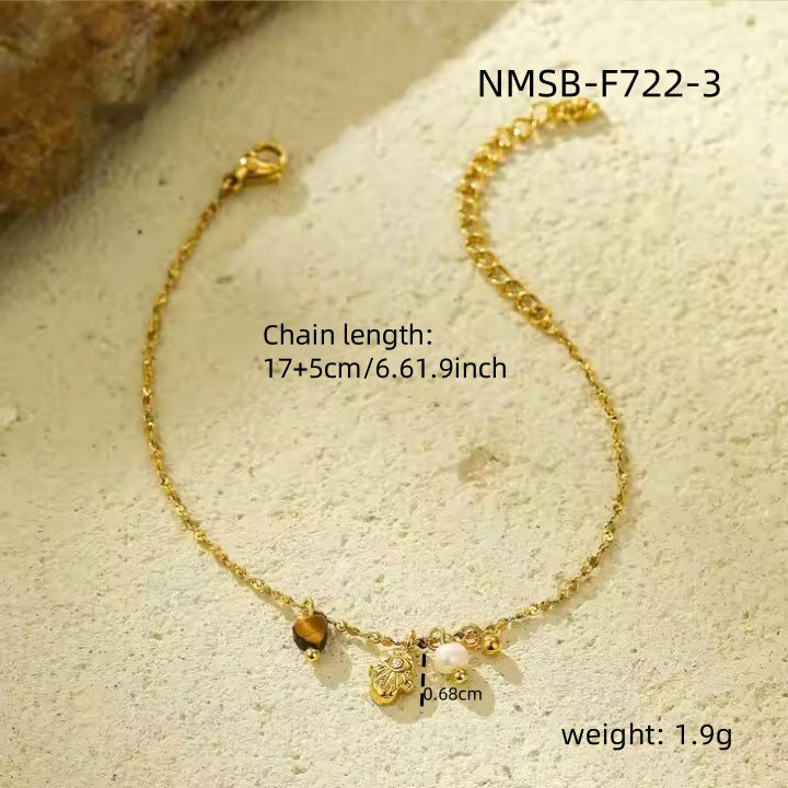 Elegant Fashion-Forward Stainless Steel Bracelet and Titanium Steel Necklace Set with Natural Stone and Pearl Accents for Women