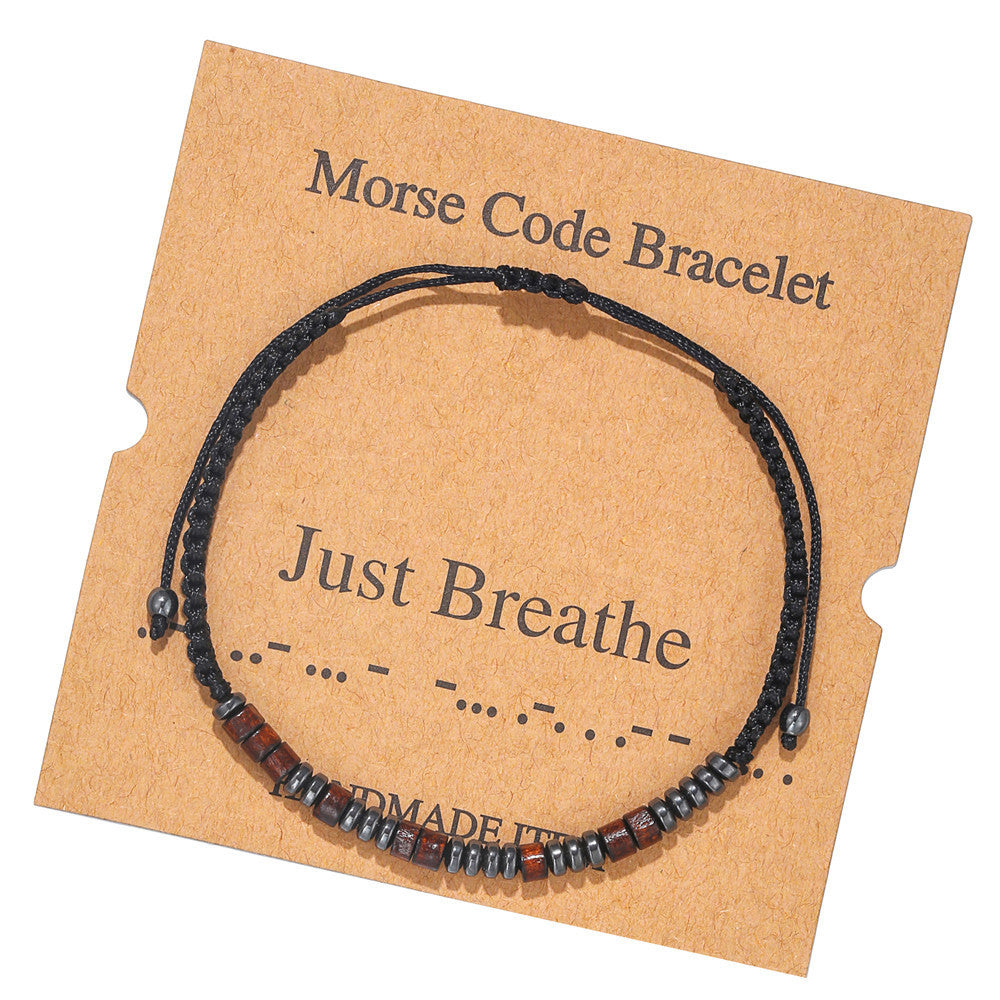 Morse Code Letter Number Wood Bracelet for Unisex