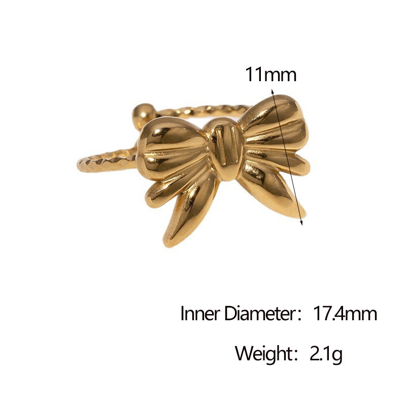 Anello Aperto da Donna Minimalista con Fiocco in Acciaio Inossidabile Placcato Oro 18K