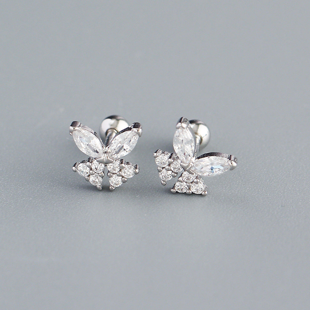 Sweet-Edgy Butterfly-Shaped S925 Sterling Silver Stud Earrings with Rhinestone Inlay for Women