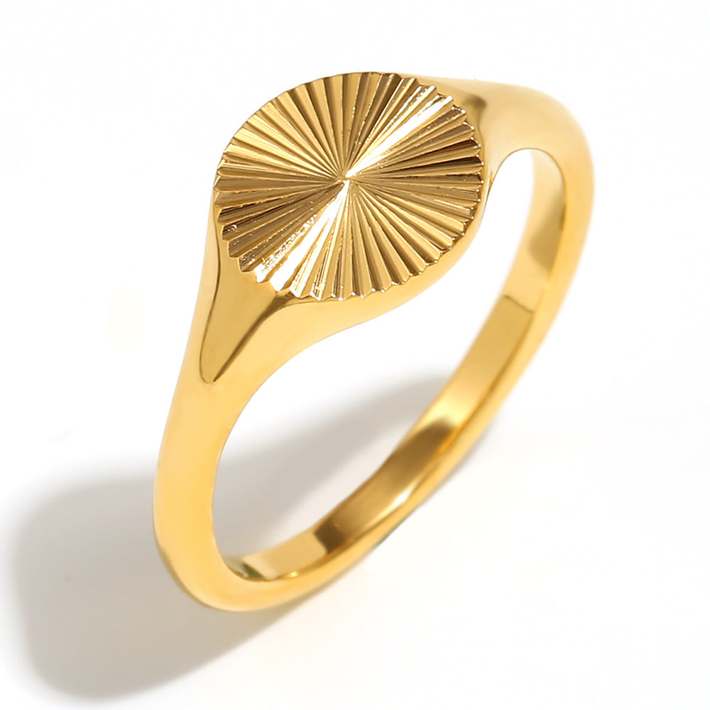 Anillo minimalista geométrico de acero inoxidable con baño de oro de 18 quilates para mujer