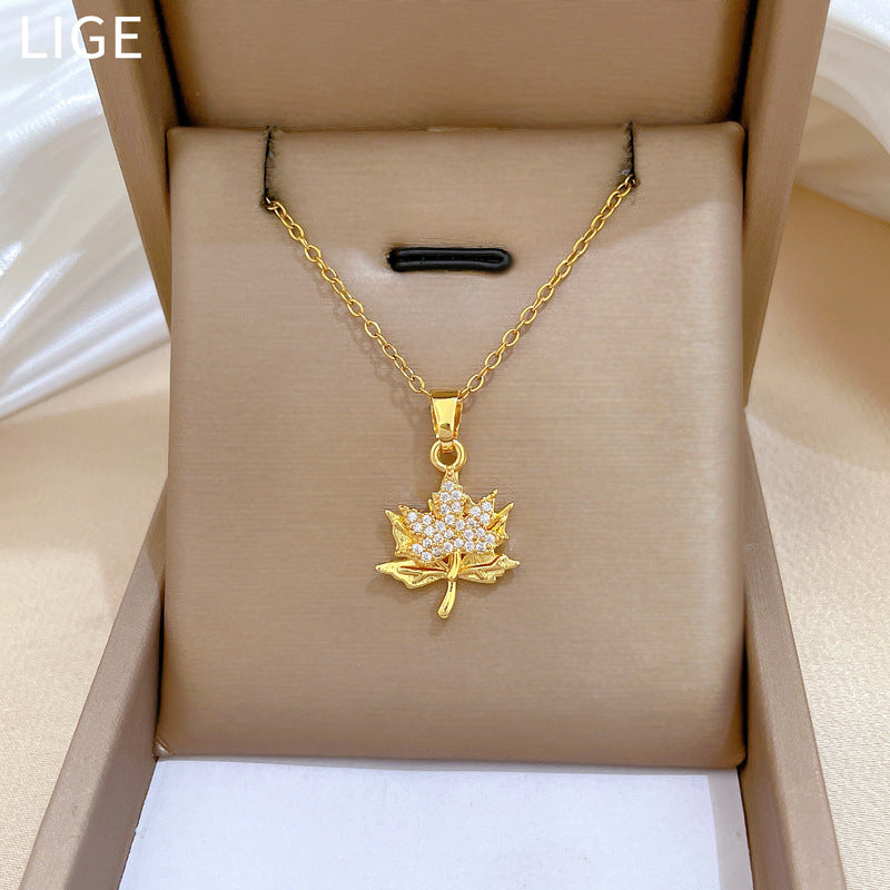 Sweet Luxury Full Rhinestone Plant Titanium Steel Necklace for Unisex