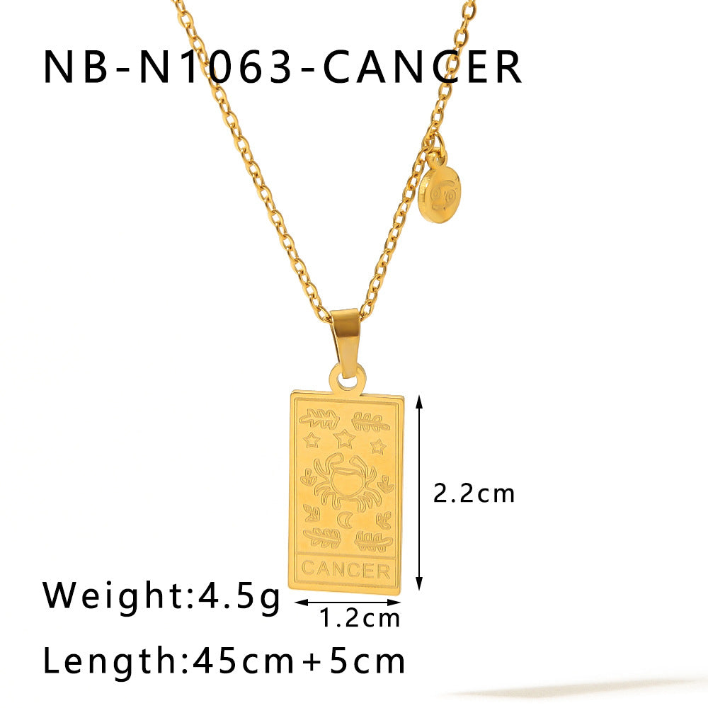 Collana con ciondolo costellazione zodiacale minimalista in acciaio inossidabile placcato oro 18 carati con catena a locket quadrato in acciaio al titanio per donne