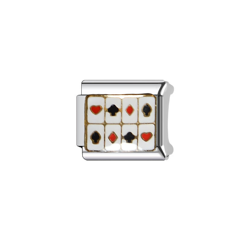 Sweet Cartoon Plated Stainless Steel Modular Charm Bar Bracelet Necklace Ring Set