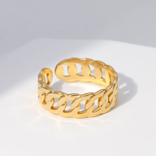 Elegante Anello Aperto Regolabile in Acciaio al Titanio Minimalista da Donna con Design a Catena e Finitura Galvanizzata