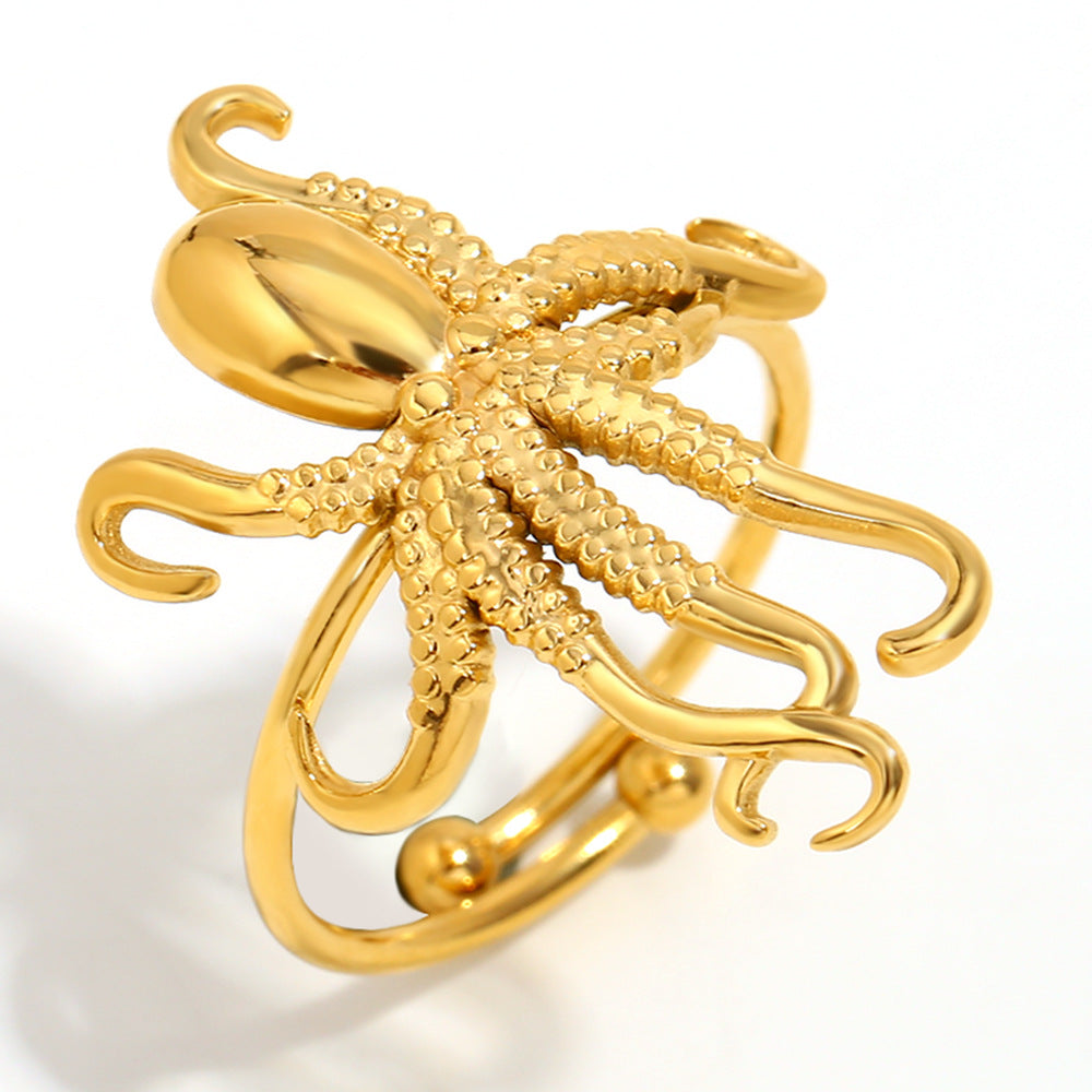 Unique Octopus Open Ring Stainless Steel 18K Gold Plated Geometric Design