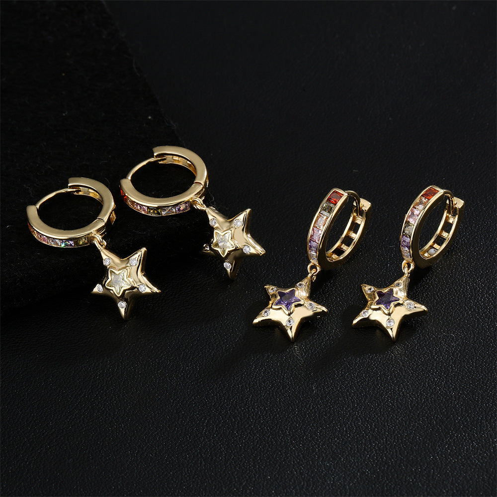 Orecchini Geometrici Minimalisti in Rame con Placcatura in Oro 18K e Zirconi Cubici