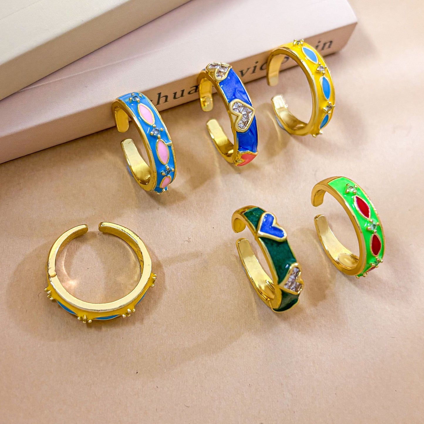 Sweet Gold Plated Brass Heart Open Ring for Women