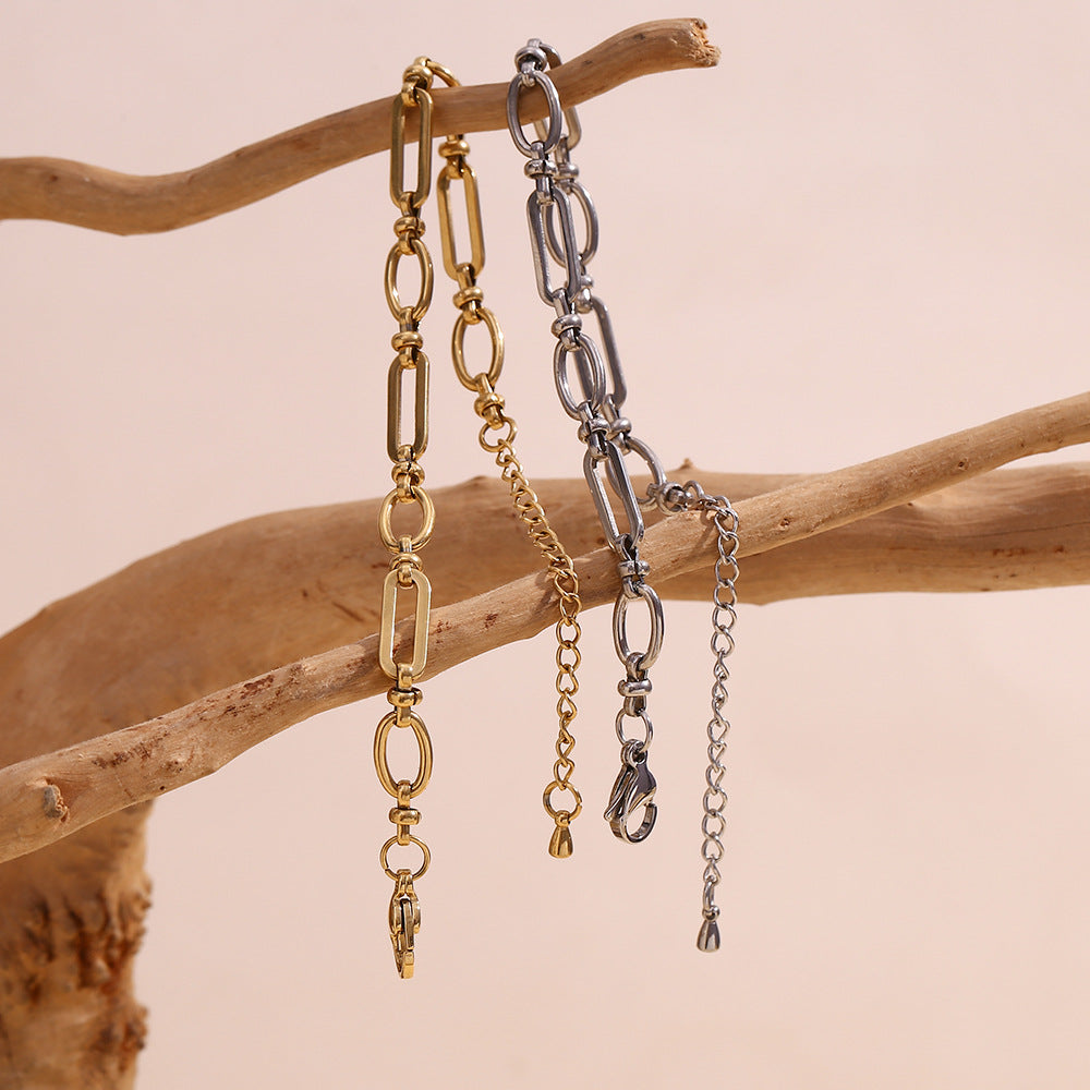 Minimalist Geometric Stainless Steel Plated 14K Gold Large O-Shape Link Bracelet for Women