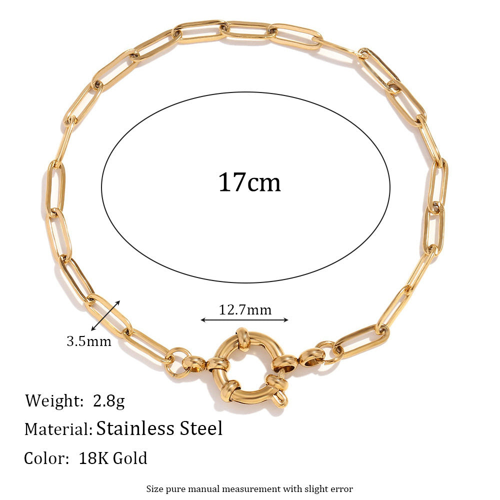 Minimalist Geometric Stainless Steel Plated 18K Gold Blade Chain Bracelet with Spring Ring Clasp