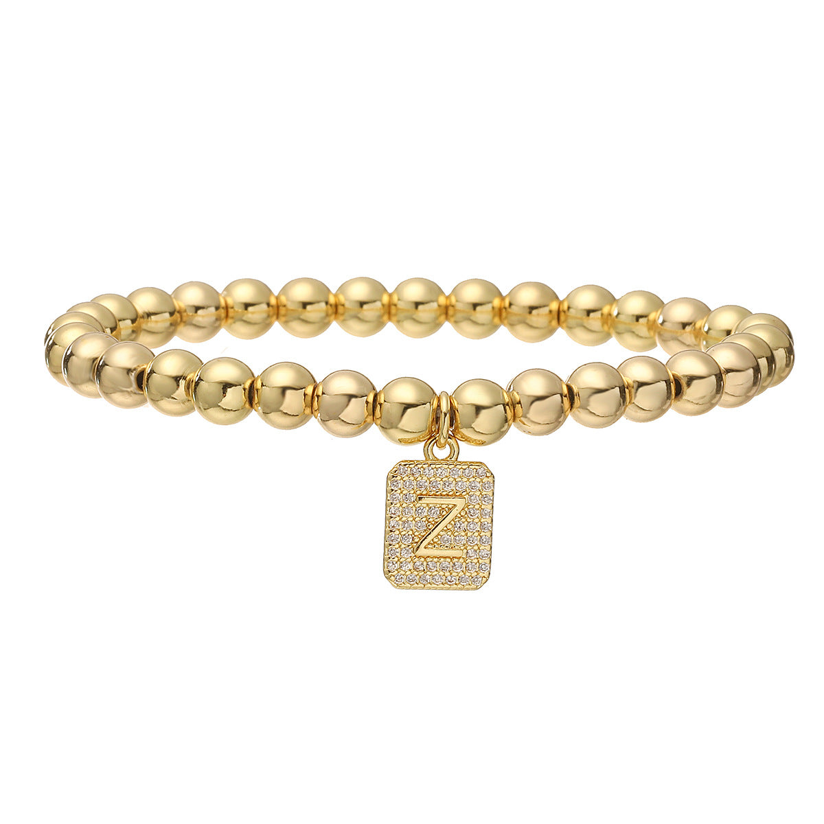 Bracciale minimalist personalizzato con ciondolo a lettera per donna, con perle in rame e placcatura in oro 18 carati