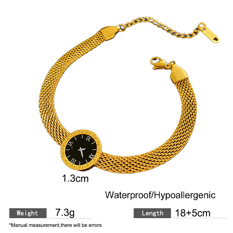 Minimalist Round Geometric Number Dial Mesh Chain Bracelet Titanium Steel Plated Unisex