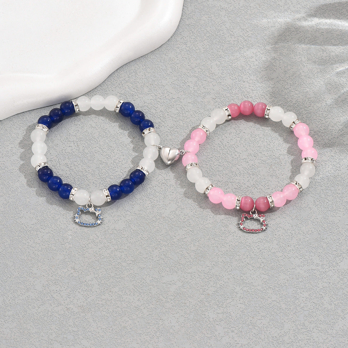 Set di bracciali a forma di gatto con strass e cuore, in vetro, accessorio di moda per uomo e donna
