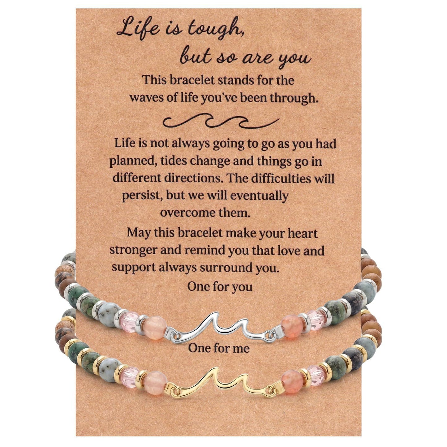Natural Stone Stainless Steel Wave Bracelet for Women