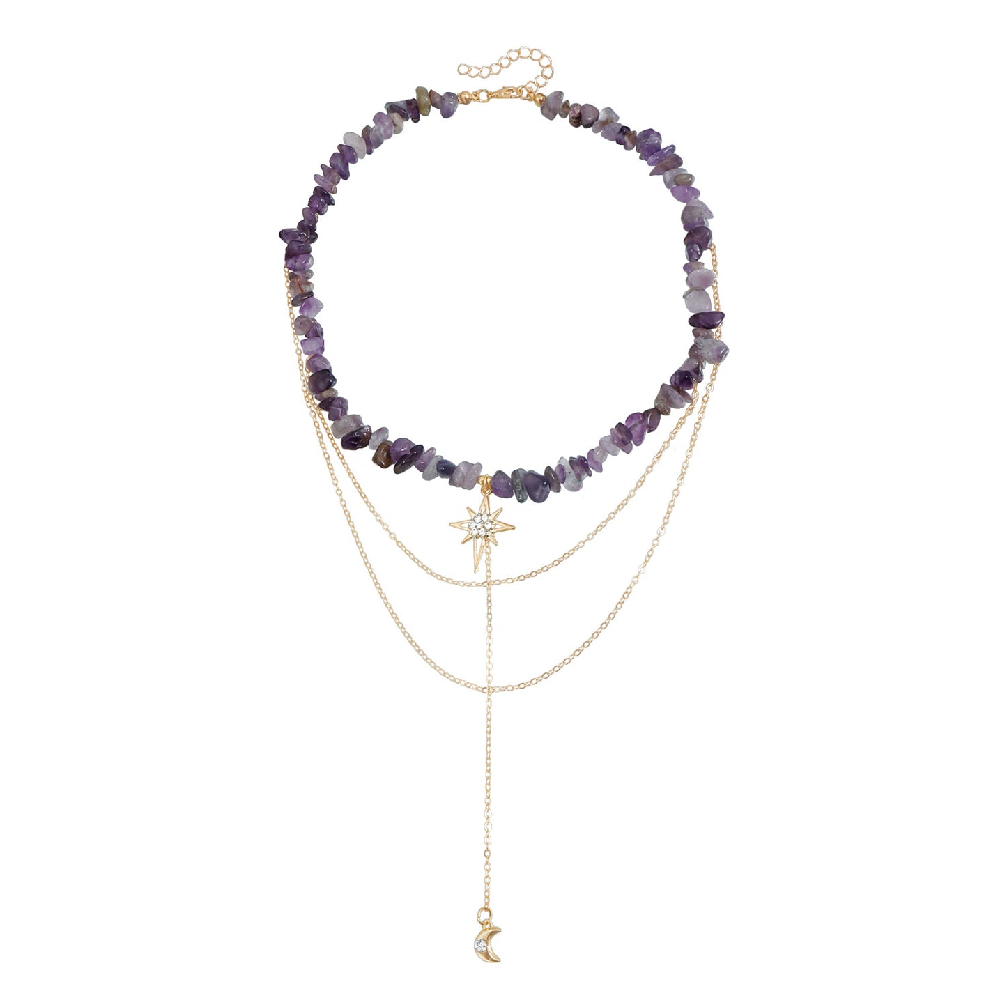 Vintage Gold Plated Geometric Star Alloy Necklace with Tassel and Beads