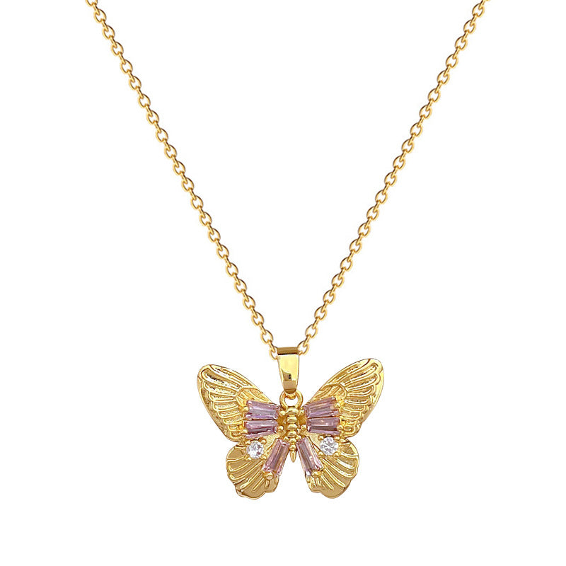 Luxury Plated Titanium Steel Butterfly Geometric Necklace and Earrings Set for Women