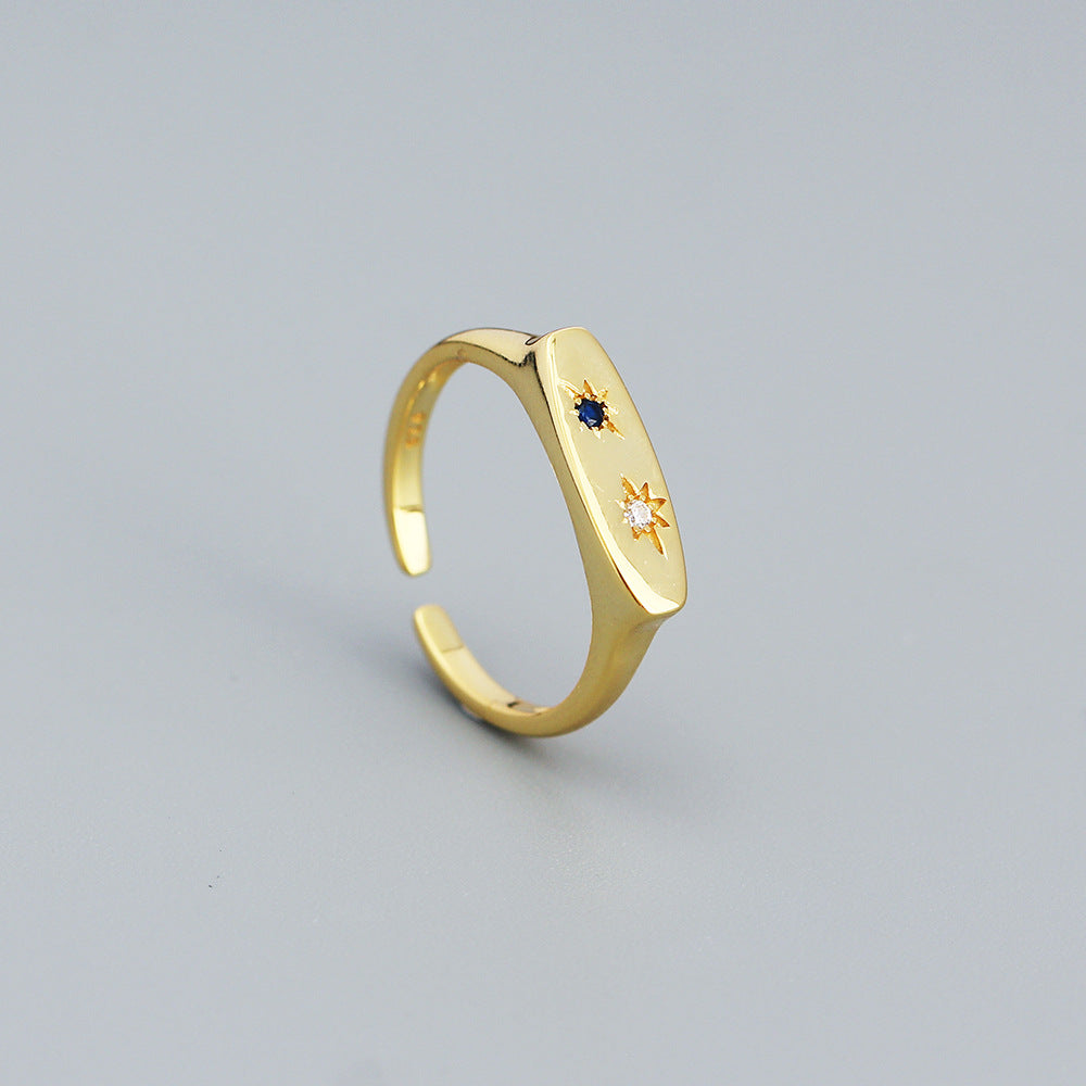 Anello Unisex Regolabile Aperto Placcato con Stella Minimalista in Argento Sterling 925