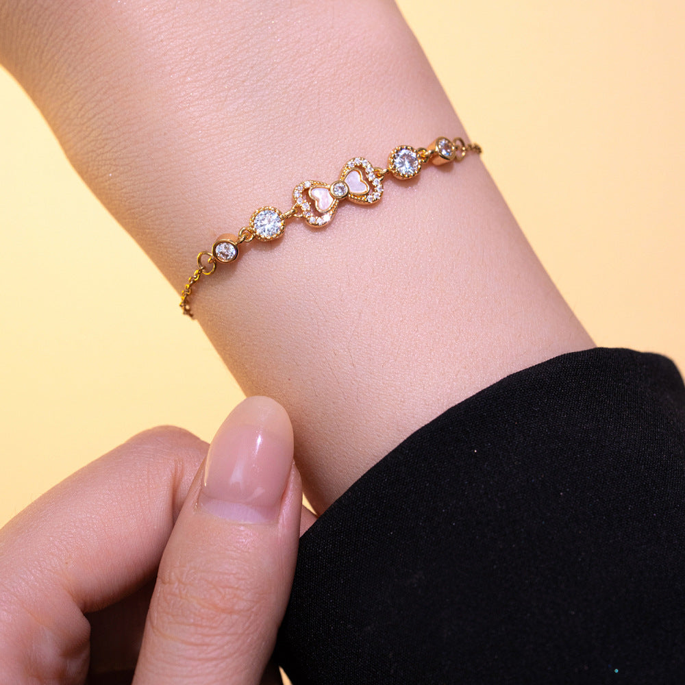Braccialetto da donna Minimalista Cuore Stella Luna Farfalla con Strass in Acciaio al Titanio con Finitura Placcata