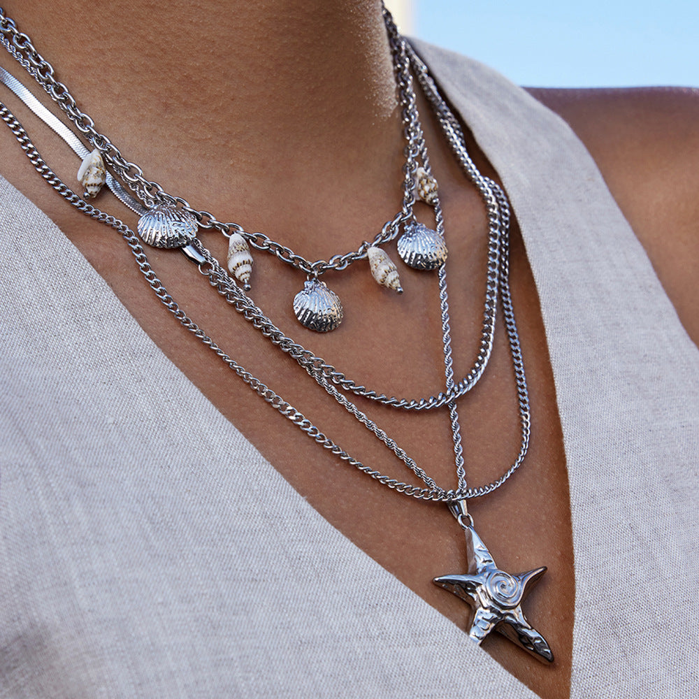 Elegante Collana a Forma di Stella Marina in Acciaio al Titanio con Finitura Placcata per Donne, Pendente Geometrico Minimalista su Catena in Acciaio Inossidabile