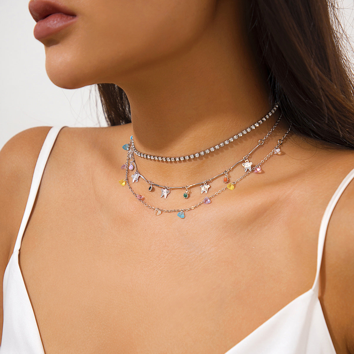 Vintage Ethnic Geometric Star Moon Alloy Plated Pendant Necklace with Curb Chain for Women