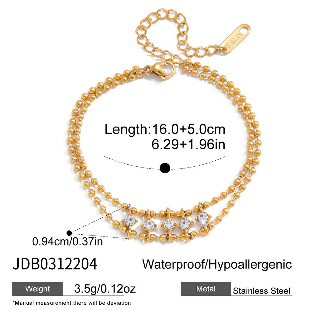 Minimalist Luxury Gold Plated Titanium Steel Heart Geometric Bracelet with Cubic Zirconia for Women