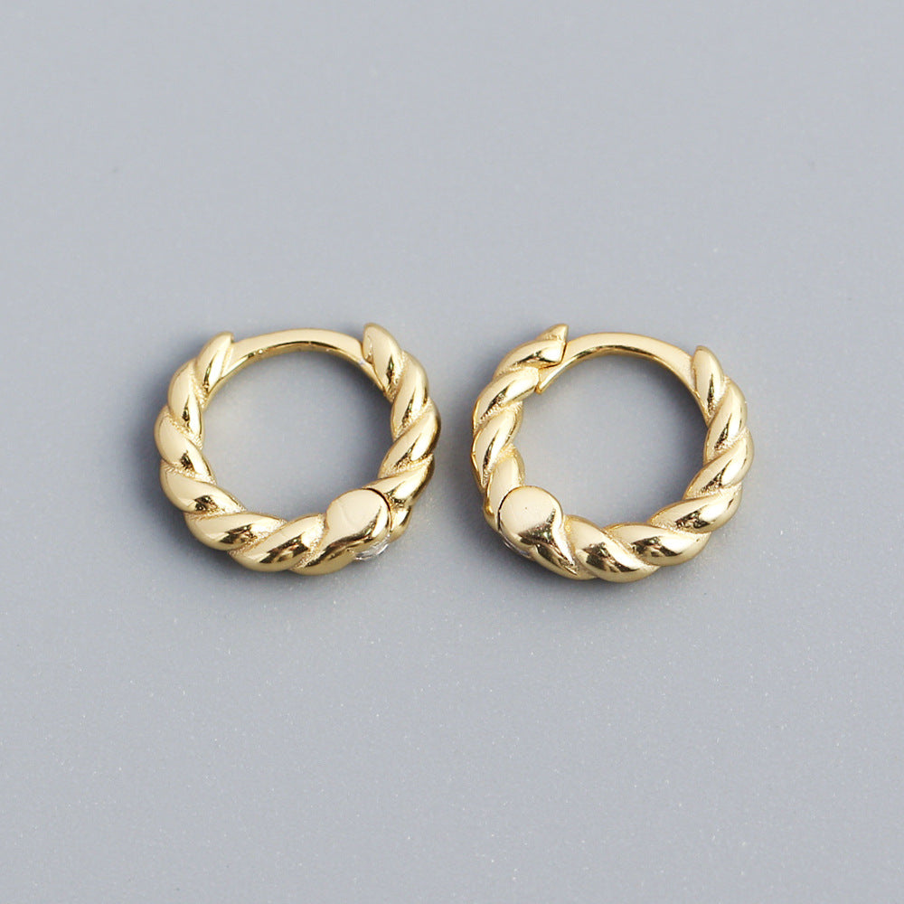 Minimalist 925 Sterling Silver Polished Rope Hoop Earrings for Women