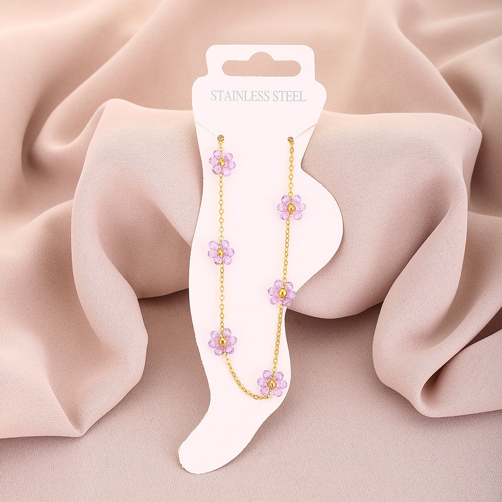 Fashion Petal-Shaped Titanium Steel Anklet for Women with Crystal Accents