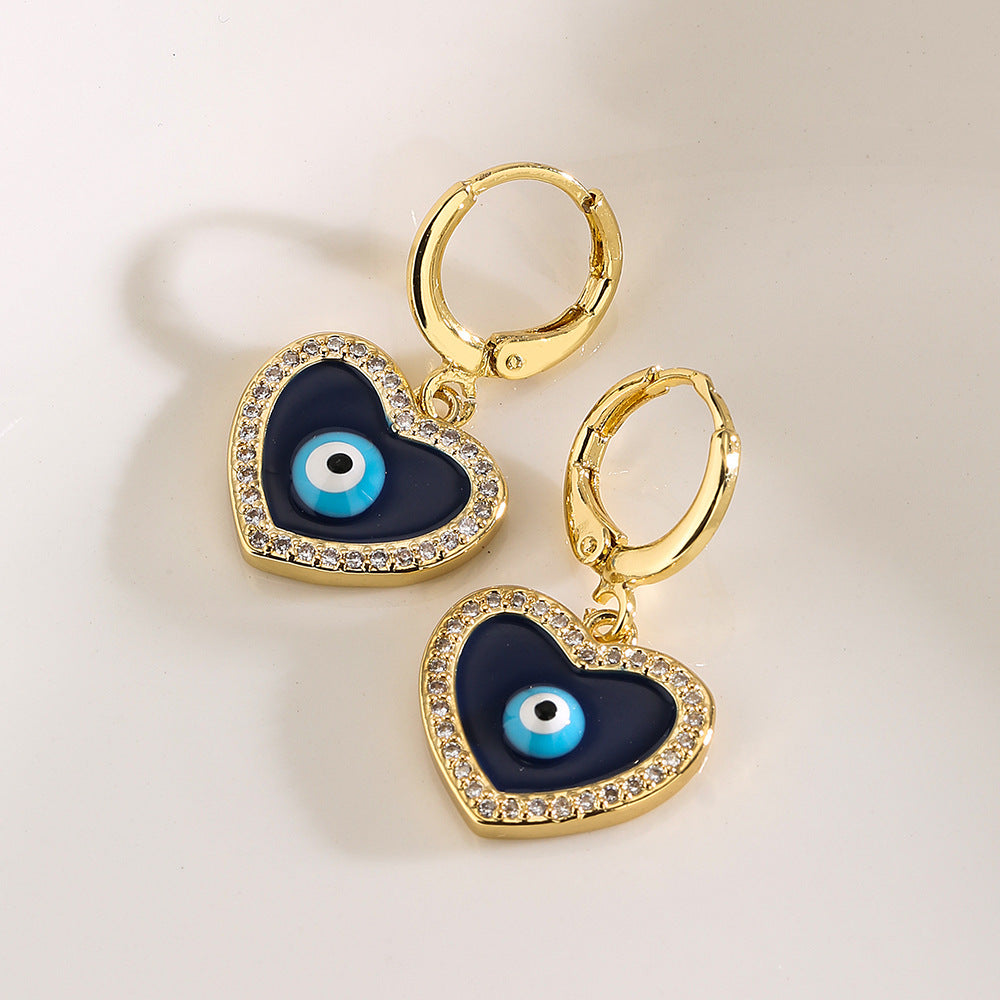 Geometric Blue Eye Earrings for Women with Copper Base Plated in 18K Gold and Enamel Finish