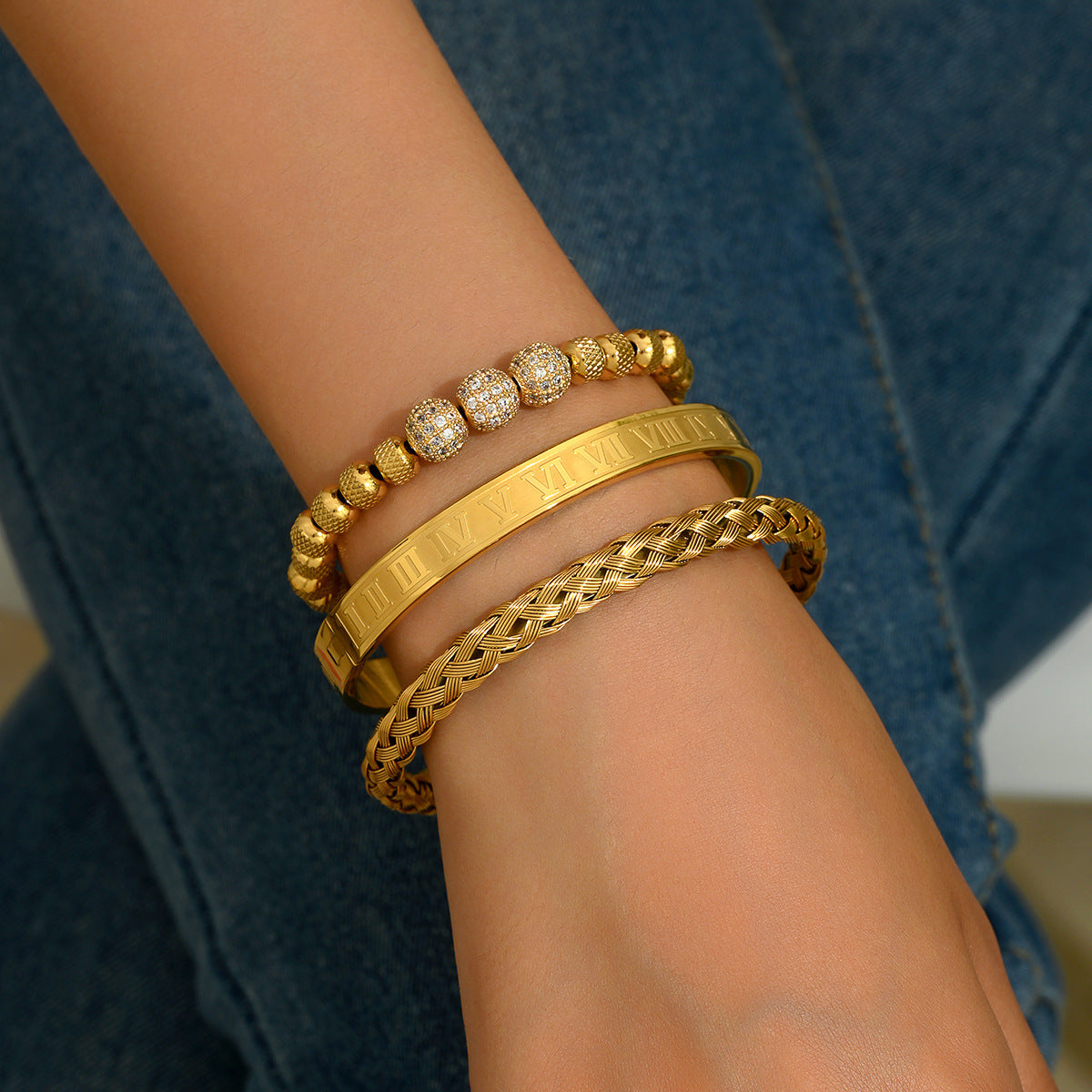 Pulsera geométrica minimalista de cobre en forma de U con incrustaciones de circonita, ajustable, unisex, para regalo de empresa