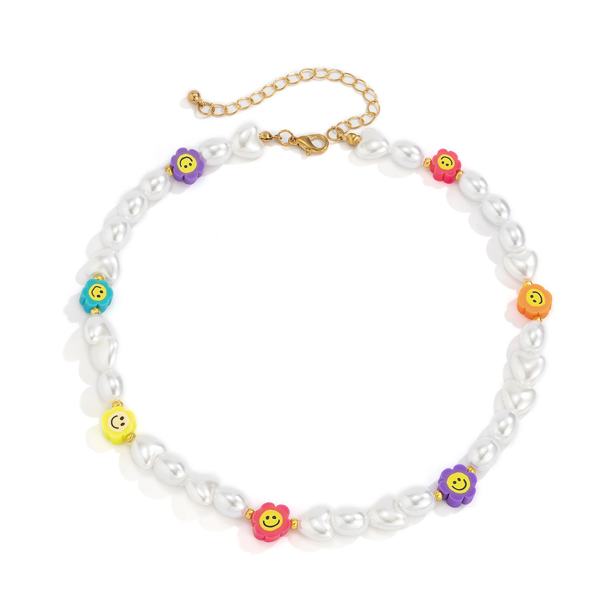 Collana Minimalista Geometrica in Resina con Motivo Floreale Colorato e Accenti di Perle Simulate