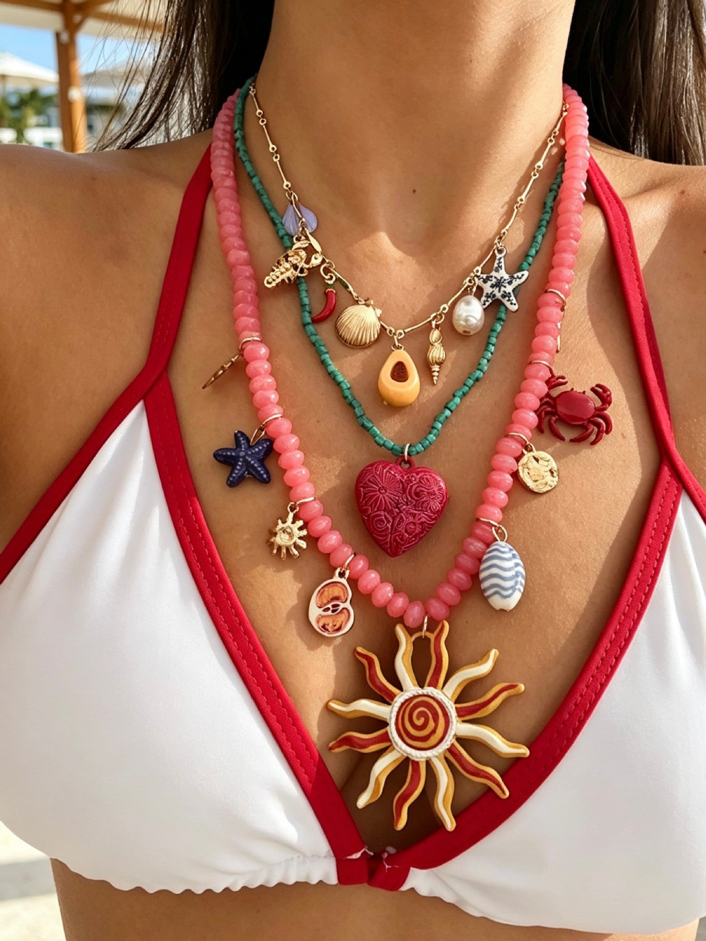 Casual Sweet Double Layer Starfish and Fish Pendant Alloy Necklace for Women