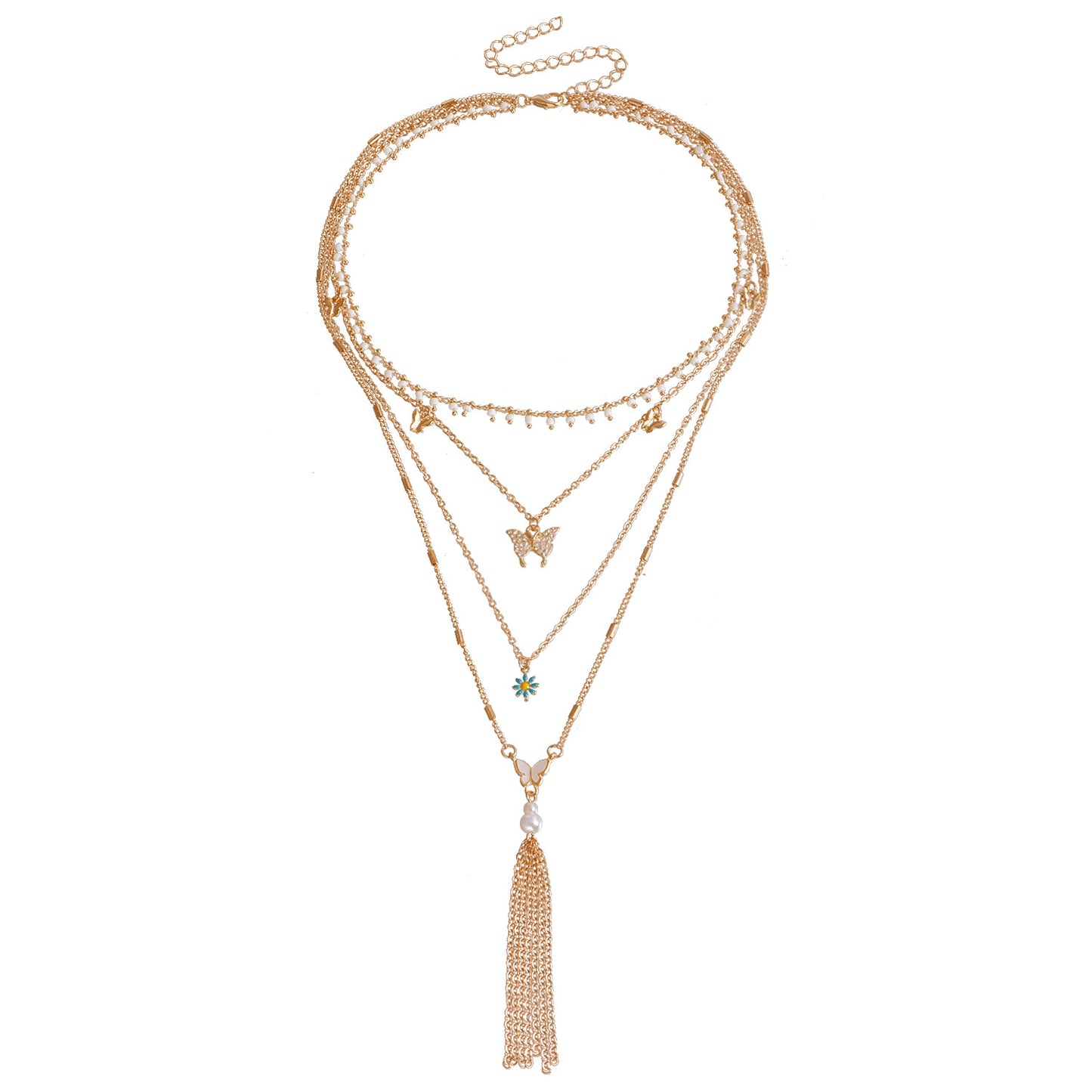 Collar de Mariposa Vintage para Mujer con Incrustaciones de Pedrería en Cadena de Aleación, Cadena de Clavícula de Moda Multicapa
