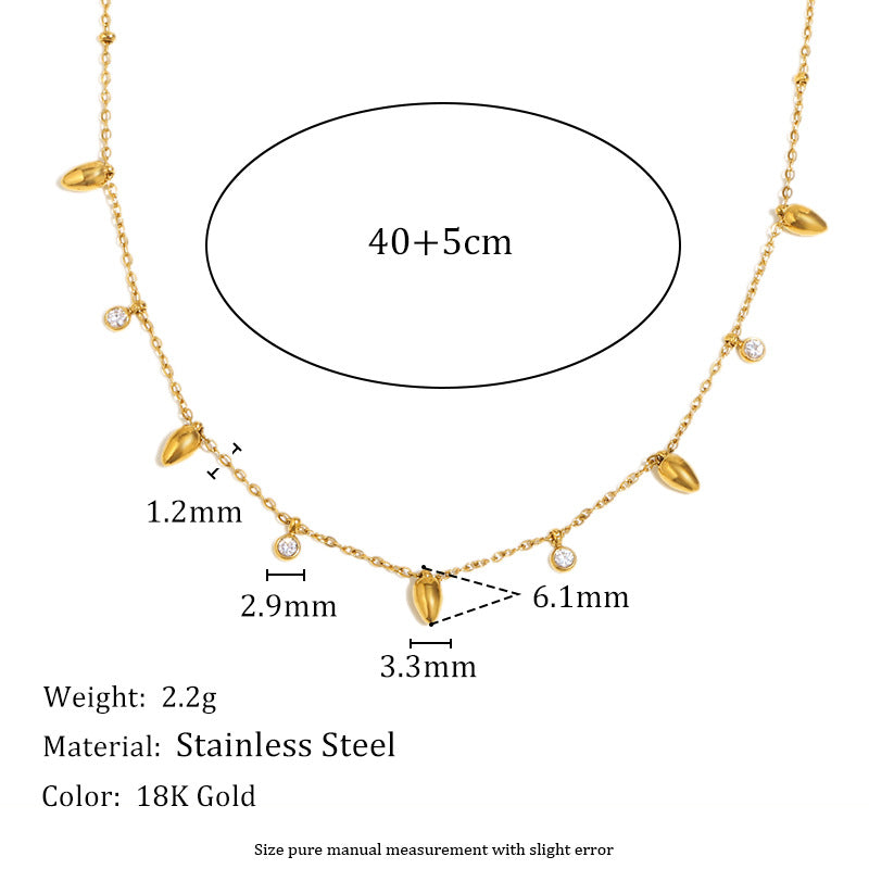 Minimalist Geometric Stainless Steel Plated 18K Gold Fine Chain Tassel Pendant Necklace for Women