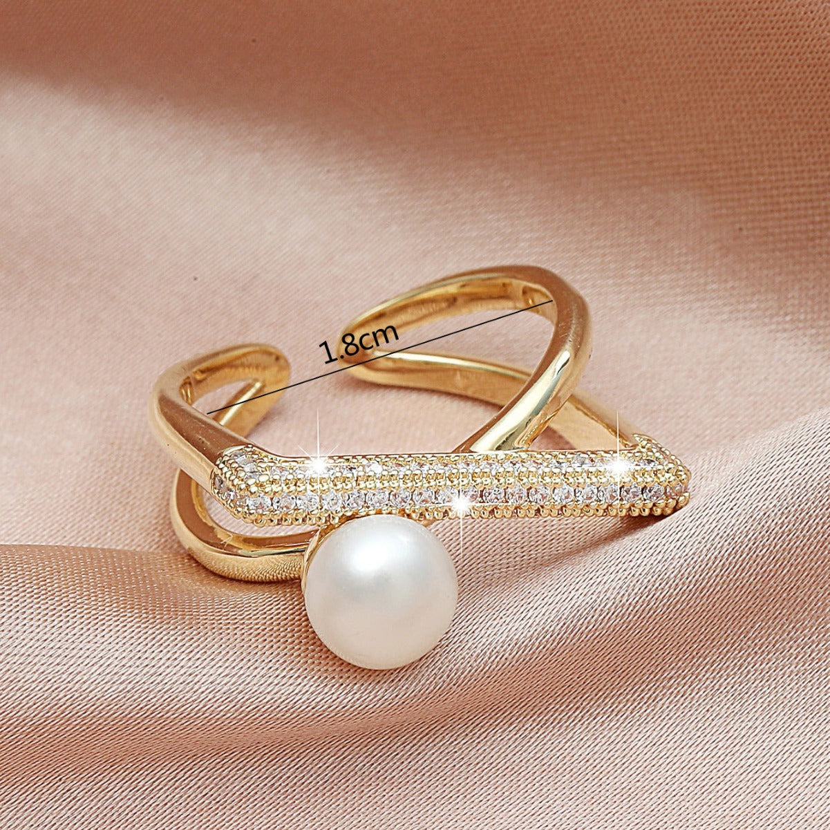 Anillo de cobre con incrustaciones de perlas geométricas, minimalista y a la moda, para mujer con banda abierta ajustable