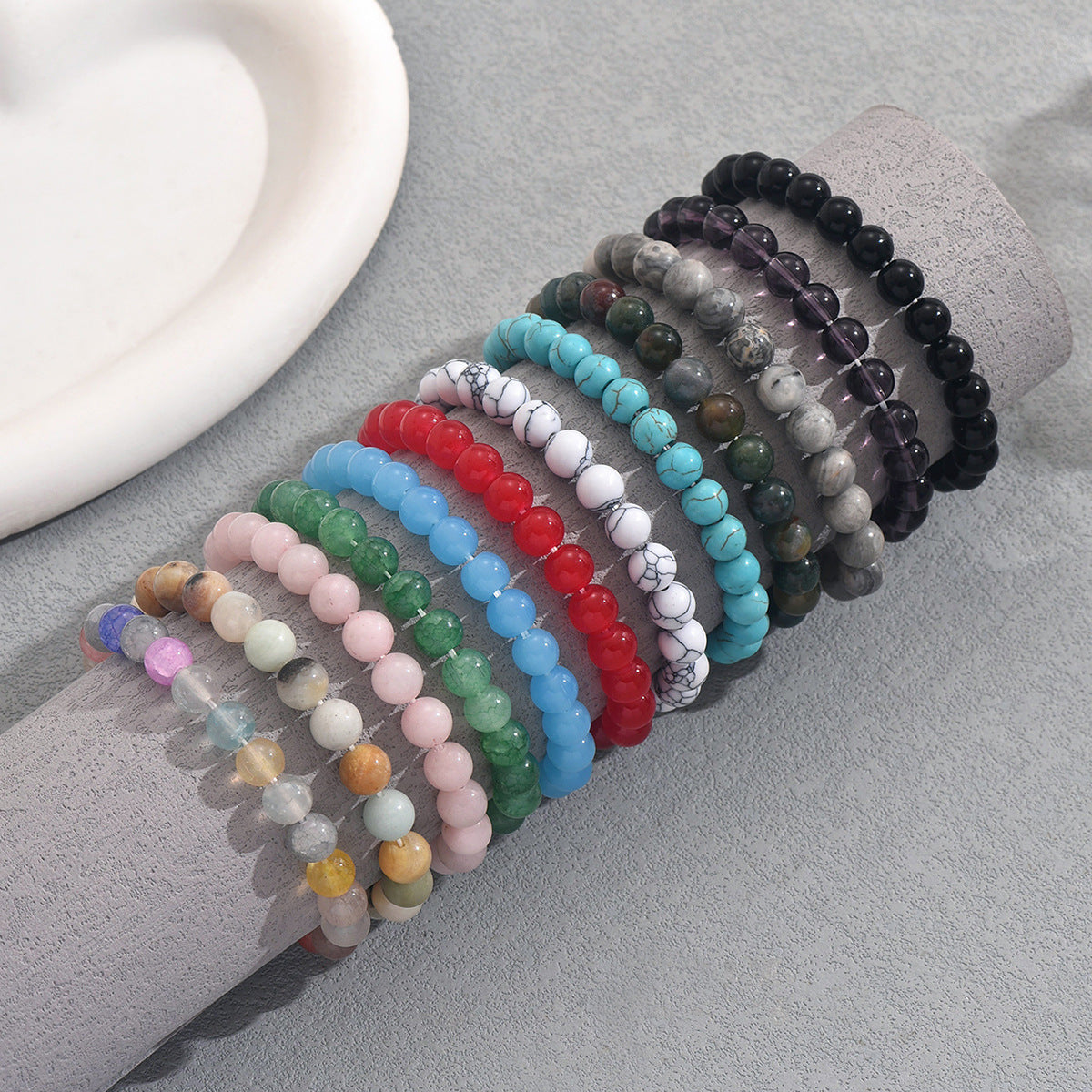 Braccialetti a set con forme geometriche alla moda e pietre naturali, design intrecciato, per uomo e donna
