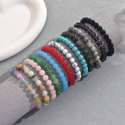 Braccialetti a set con forme geometriche alla moda e pietre naturali, design intrecciato, per uomo e donna