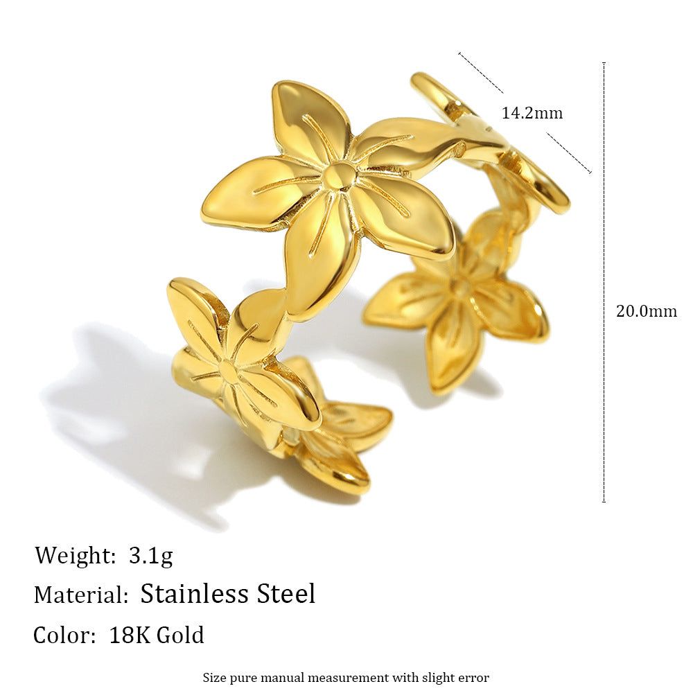 Minimalist Geometric Asymmetrical Heart Star Ring in Stainless Steel with 18K Gold Plating for Women