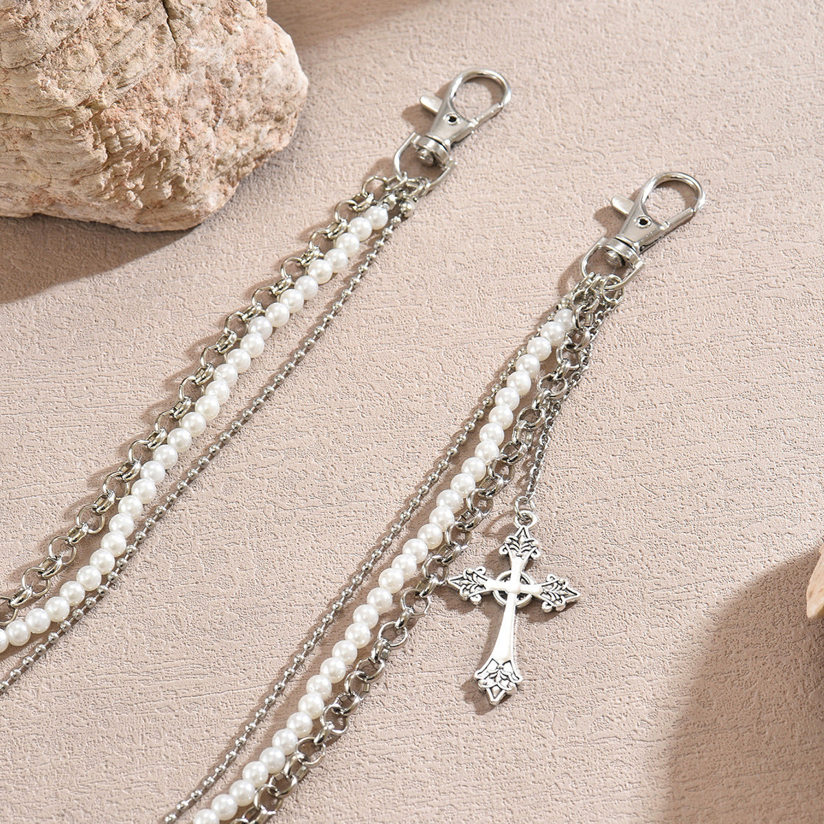 Hip-hop Punk Zinc Alloy Polished Cross Pearl Waist Chain