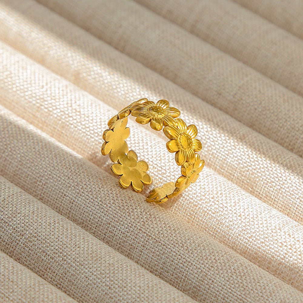 Anello Aperto Regolabile da Donna in Acciaio Inossidabile Stile INS Vintage, Geometrico e a Cuore, con Intarsio in Pietra Naturale, Elegante e Minimalista