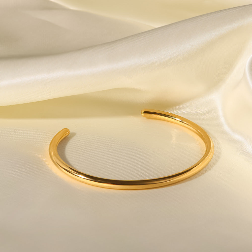 Minimalist Geometric Stainless Steel Bracelet for Women with 18K Gold Plating, Adjustable Open Bangle