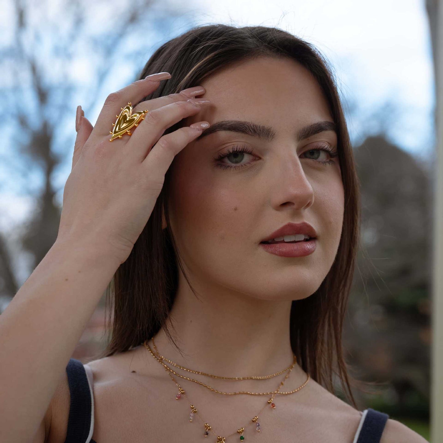 Anillo de Acero de Titanio con Forma de Corazón a la Moda y Acabado Galvanizado para Mujeres, Joyería Geométrica Minimalista