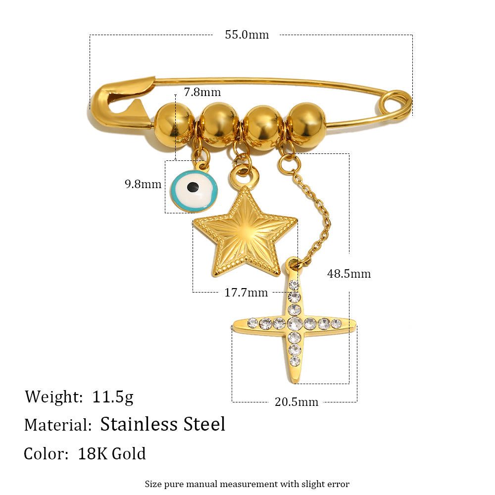 Broche de estrella y ojo minimalista geométrico de acero inoxidable chapado en oro de 18 quilates para regalo unisex