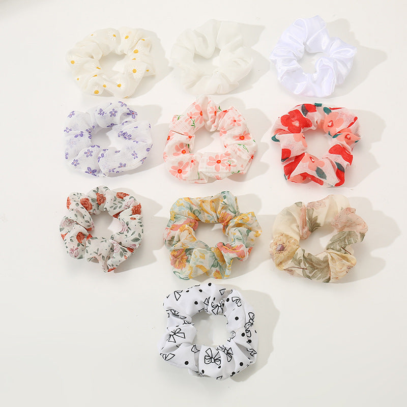 Juego de gomas elásticas con lazo floral bonito para niños, anillos para el pelo de tela suave con diseño minimalista